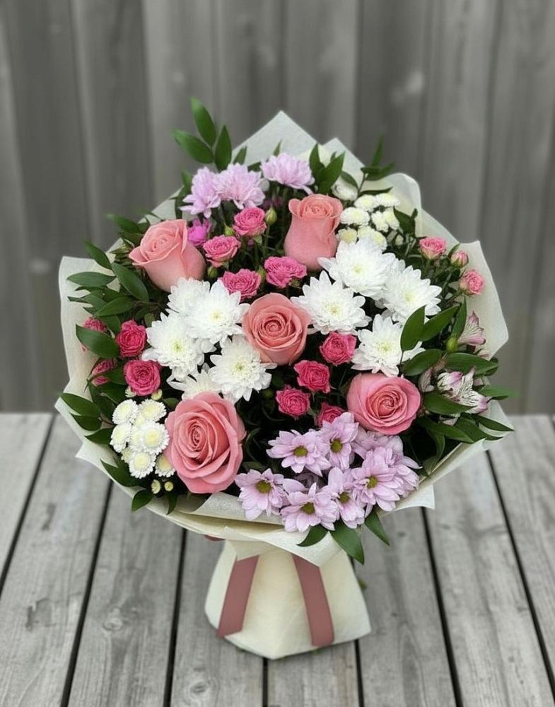 Букет цветов из: Альстромерии, Гвоздики, Розы и Хризантемы в Октябрьский Тульская область