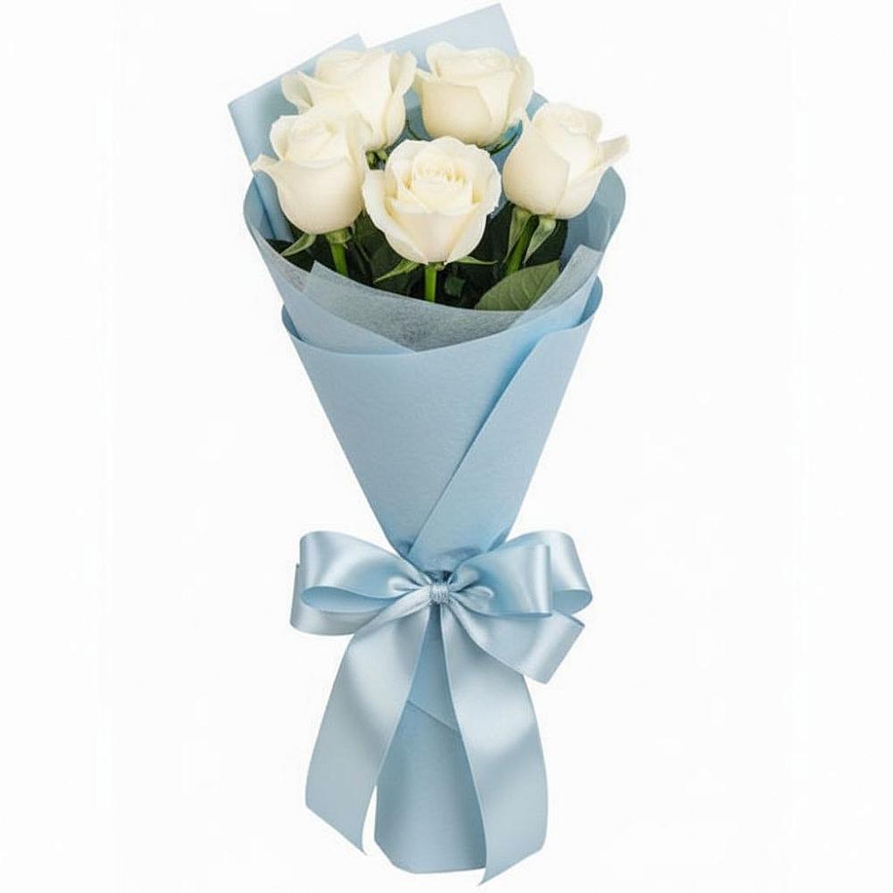 Букет 5 Белых роз Проуд в Октябрьский Тульская область
