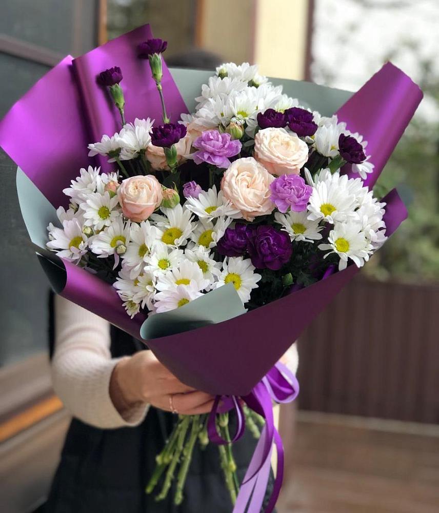 Букет цветов из: Хризантемы, Гвоздики и Розы в Октябрьский Тульская область