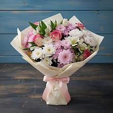 Букет цветов из:  Хризантемы, Альстромерии и Розы в Октябрьский Тульская область