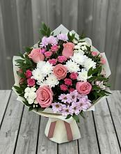Букет цветов из:  Альстромерии, Гвоздики, Розы и Хризантемы в Октябрьский Тульская область