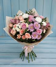 Букет цветов из:  Хризантемы, Розы и Альстромерии в Октябрьский Тульская область