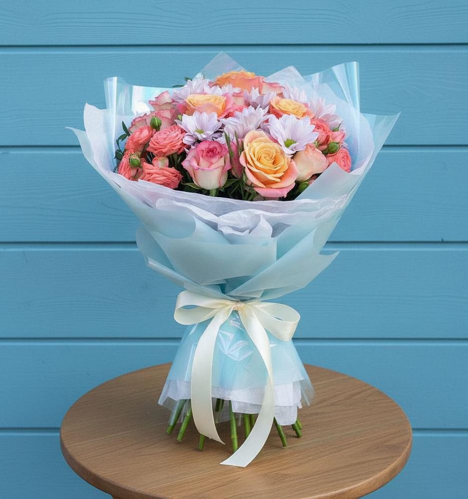 Букет цветов из: Хризантемы и Розы в Октябрьский Тульская область