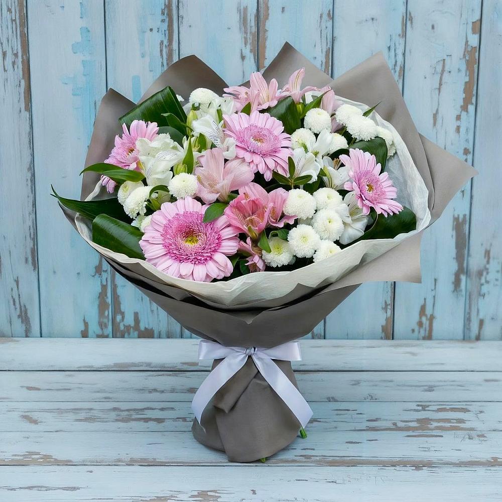 Букет цветов из: Герберы, Альстромерии и Хризантемы в Октябрьский Тульская область