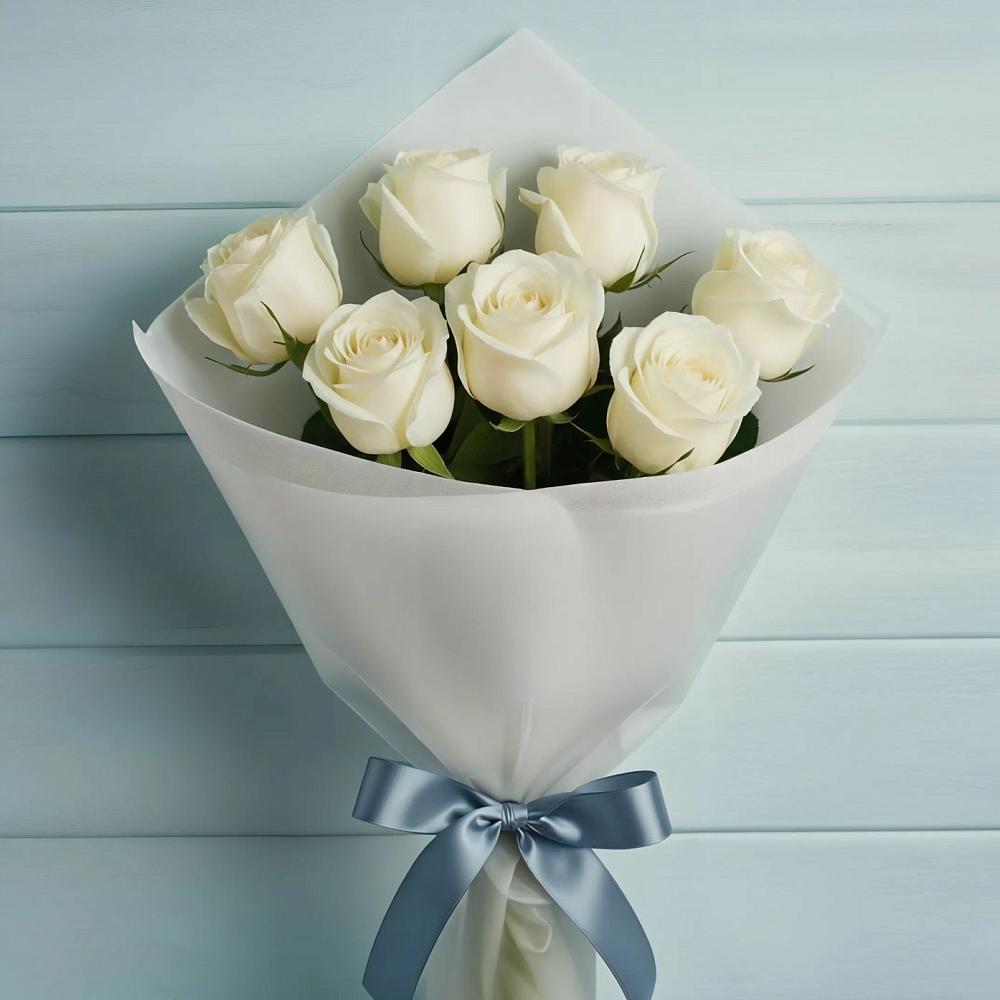 Букет 7 Белых роз Эдлесс Лав в Октябрьский Тульская область